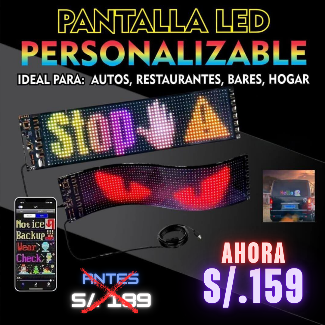 PANTALLA LED PERSONALIZABLE | IDEAL PARA AUTOS, RESTAURANTES, BARES, HOGAR, ETC